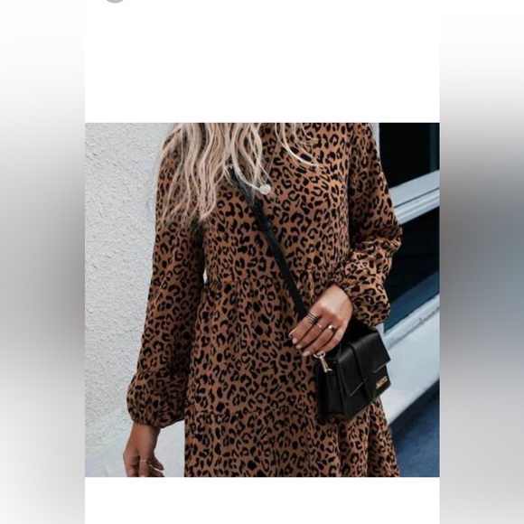 All Over Leopard Print Bishop Sleeve Dress - Picture 4 of 7